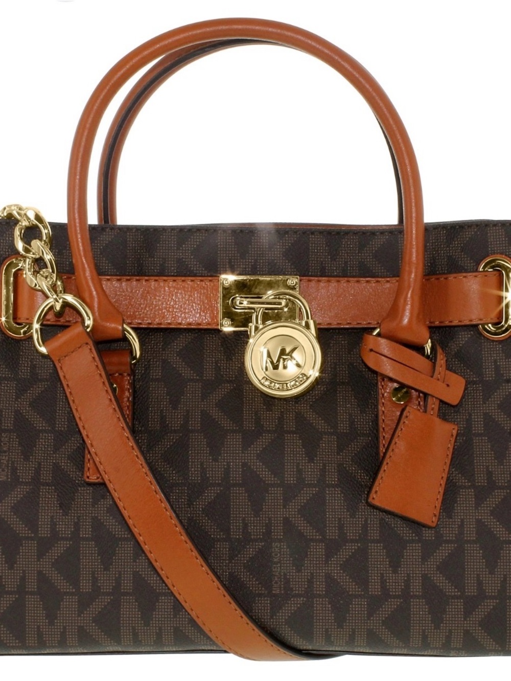Michael Kors Brown MK Logo Satchel with Luggage Trim